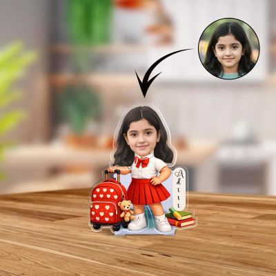 Personalized School Girl Bobblehead Caricature with Battery Powered Shaking Head   Fun Study Table & Bedroom Decor  Gift for Little Learners, Girls, Daughters & Sisters